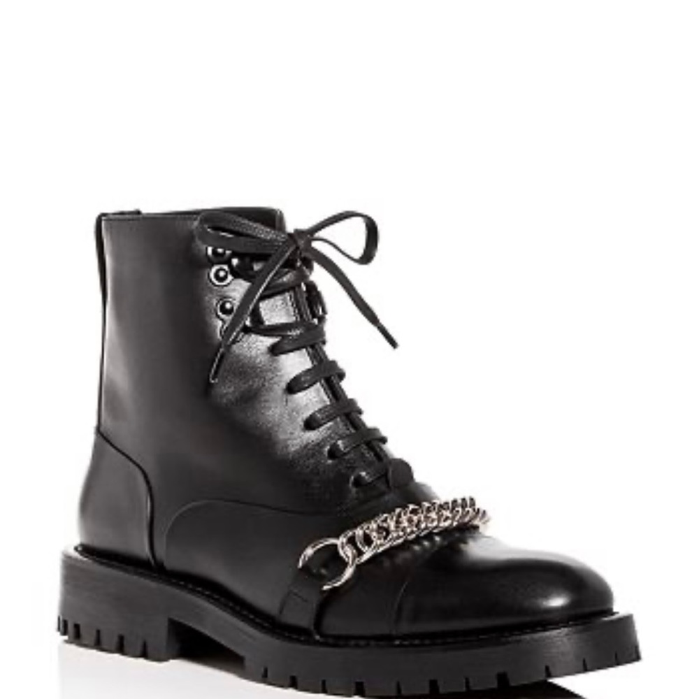 BURBERRY Black Leather Barke Chain Combat Boots